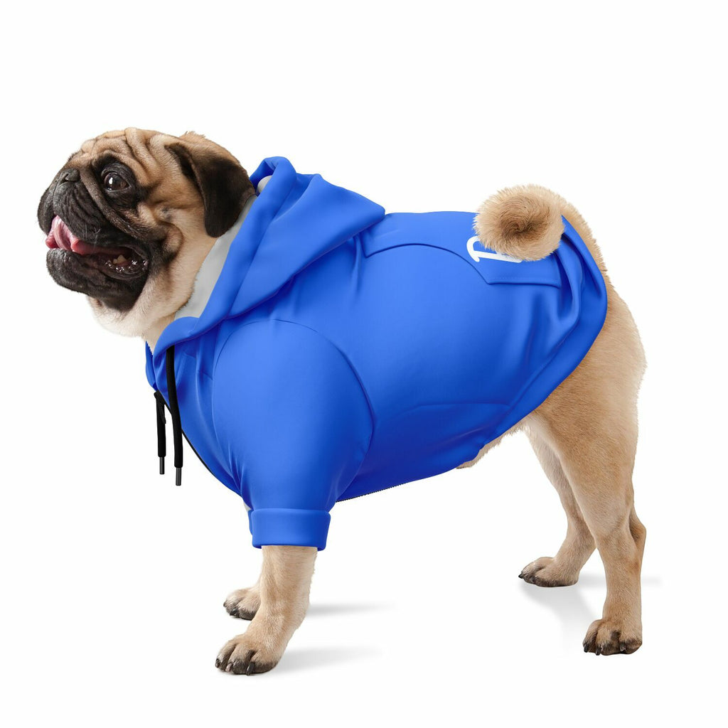 Pug wearing a soft PawHarbour dog hoodie indoors